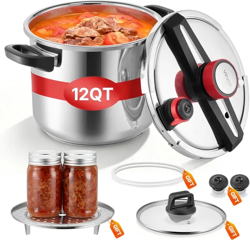 Miniatura 10 de VEVOR Olla a presión, olla a presión de 8 cuartos de galón, acero inoxidable, recipiente a presión con estante para vapor, tapa de vidrio templado