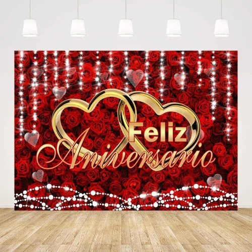 Miniatura 7 de AIBIIN Fondo de feliz aniversario de 7 x 5 pies, decoración de fiesta de feliz aniversario mexicano, flores rojas burdeos, fondo de fotografía