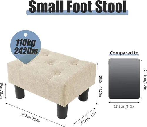 Miniatura 3 de BRIAN & DANY Taburete pequeño para pies, taburetes de lino con patas, reposapiés pequeño estable para sala de estar, beige