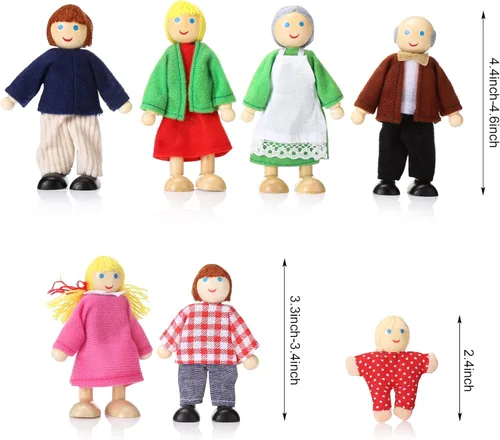 Miniatura 2 de Jzszera Juego de 7 casas de muñecas de madera, mini figuras para juegos de simulación, accesorios clásicos para casa de muñecas para niños y niños