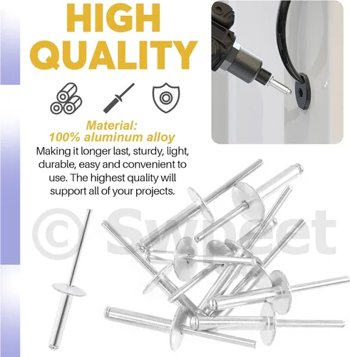 Miniatura 3 de Swpeet 260 piezas de 7 tamaños 3/16" 1/8" 5/32" - M3.2/4/4.8 Kit surtido de remaches ciegos de aluminio con brida grande, remaches plateados