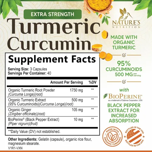 Miniatura 2 de Suplemento de curcumina de cúrcuma de 1750 mg con cúrcuma y jengibre orgánicos, 95% curcuminoides, pimienta negra BioPerine para una mejor
