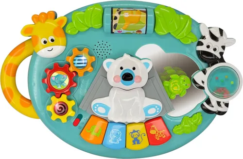 Miniatura 10 de Kiddieland Cubo de actividad de luz y sonido para niños pequeños – teclas de piano musical, clasificador de formas de animales, 6 lados de juego