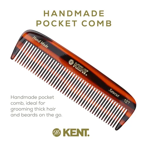 Miniatura 3 de Kent 12T Peine de cerdas anchas para desenredar hecho a mano - Peine de bolsillo para cabello grueso, rizado y ondulado, dientes grandes para peinar