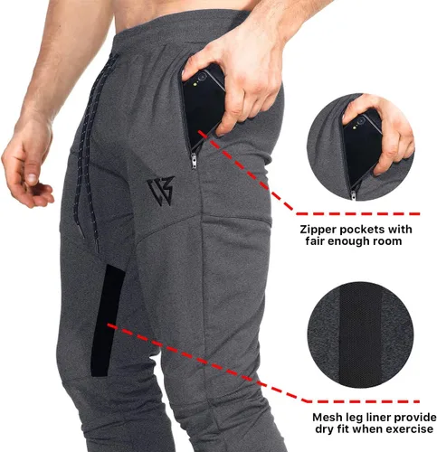 Miniatura 2 de ZENWILL Pantalones de entrenamiento cónicos para hombre, pantalones deportivos de entrenamiento ajustados con bolsillos con cremallera