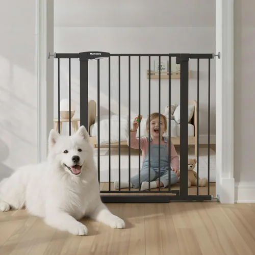 Miniatura 17 de Puerta de bebé para escaleras, puerta de perro de cierre automático de 26 a 40 pulgadas para puertas, puerta infantil montada a presión con puerta