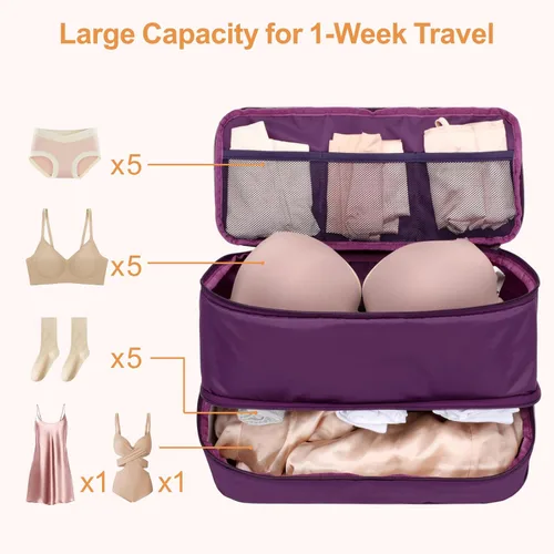 Miniatura 2 de Cambond Travel Underwear Organizer Bag - 4-in-1 Double Layer Lightweight Bra Organizer, Portable Expandable Compression Packing Cubes Travel Packing