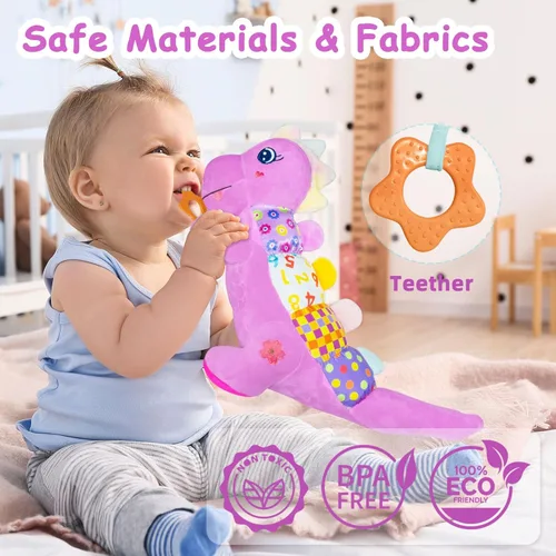 Miniatura 3 de Juguete de peluche suave de dinosaurio para bebés de 0-3-6-12+ meses, juguete musical infantil con sonajero, chirriante, arruga sensorial, mordedor