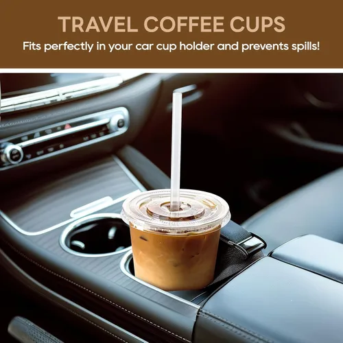 Miniatura 6 de Vplus Paquete de 100 tazas de café helado de 12 onzas con tapas, vasos de plástico desechables con tapas y popotes para bebidas frías, jugos