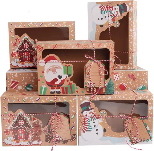 OurWarm Paquete de 12 cajas de galletas de Navidad con ventana, cajas grandes de alimentos para panadería para regalos, pasteles, dulces, recuerdos