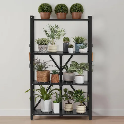 Miniatura 2 de VEVOR Estantería plegable de 4 niveles, estante de almacenamiento de metal plegable de 26 pulgadas de ancho x 13 pulgadas de profundidad x 46 Negro