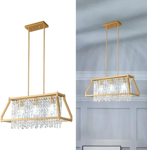 Miniatura 12 de LMQNINE Candelabro Moderno para Vestíbulo, Candelabro de Cristal Dorado Lámpara Colgante de Entrada, Candelabros Redondos de Altura Ajustable