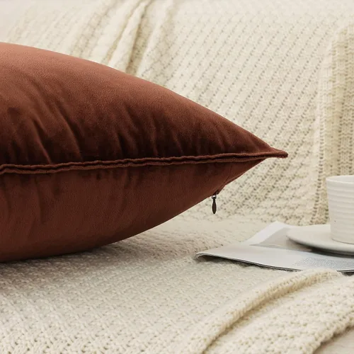 Miniatura 4 de JIAHANNHA Juego de 2 fundas de cojín de terciopelo de color marrón de 24 x 24 pulgadas, cuadradas, suaves y decorativas, para sofá, cama, sala