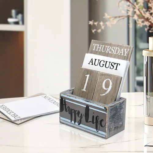 Miniatura 7 de Notakia Calendario perpetuo, bloques de calendario de madera, calendario vintage de bloques de madera para oficina en casa, accesorios de Vida feliz