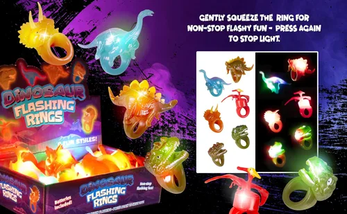 Miniatura 5 de Kangaroo Paquete de 12 anillos de dinosaurio con luz LED a granel, luces LED intermitentes coloridas para los dedos, recuerdos de fiesta
