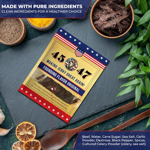 Miniatura 7 de Carne seca 45-47 – Carne seca premium hecha en Estados Unidos, 0.35 onzas de proteína por porción, baja en grasa, sin gluten, aperitivo audaz