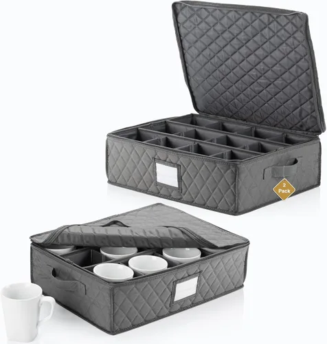 Miniatura 10 de Paquete de 2 cajas de almacenamiento de platos pequeños de 6 pulgadas, contenedor de almacenamiento de China, apilable con interior acolchado