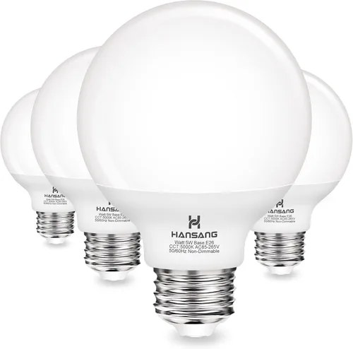 Bombillas LED G25, equivalente a 60 W, baño de luz diurna de 5000 K, base E26, redonda de tocador amigable con los ojos, perfecta para espejo de