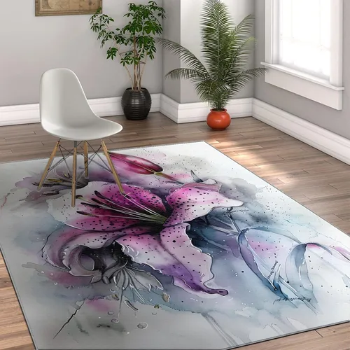 Miniatura 3 de Watercolor Flower Rug 6' x 8' Floral Drawing Soft Spring Colors Retro Plant Art Area Rugs with Non Slip Backing White Purple Blue