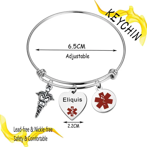 Miniatura 2 de KEYCHIN Pulsera de acero de grado quirúrgico con alerta médica para hombres y mujeres, epilepsiaanticoagulante de la sangre SOS pulseras médicas