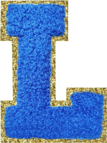 Miniatura 36 de Parches de letras termo-adhesivas de felpilla para chaquetas, parches de letras universitarias con brillantina para planchar en la letra azul A