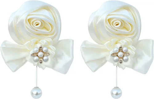 Miniatura 3 de Boutonniere de rosas de satén, 2 piezas para boda, novio, padrino, padrino, mejor hombre, padre, alfiler de solapa, agujero de botón, flor