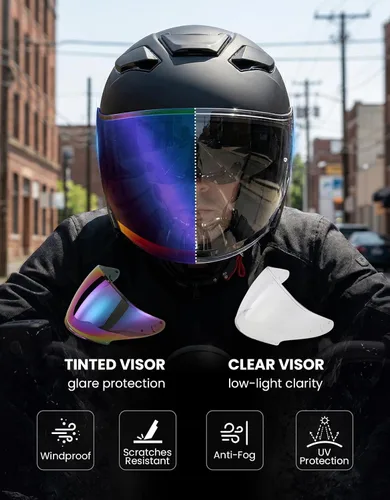 Miniatura 3 de XFMT 3/4 Open Face Motorcycle Helmet Dual Visor Moped Street Bike Scooter Helmet with Internal Sunshield for Adults Men & Women, DOT Approved