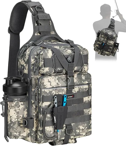 Miniatura 15 de Mochila Piscifun impermeable, de un solo hombro para almacenar los aparejos de pesca. Bolsa de correa cruzada multifuncional para camping, Doble