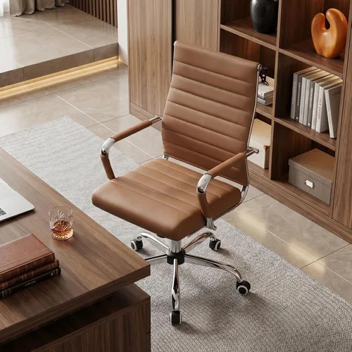 Miniatura 8 de Silla de oficina ergonómica Okeysen, sillas modernas de cuero acanalado para sala de conferencias, silla ejecutiva ajustable giratoria con ruedas