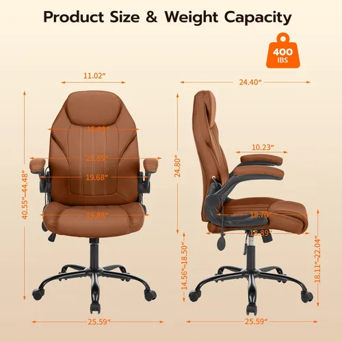 Miniatura 2 de Silla de escritorio de oficina, silla ergonómica para computadora con brazos abatibles acolchados y soporte lumbar ajustable, silla ejecutiva