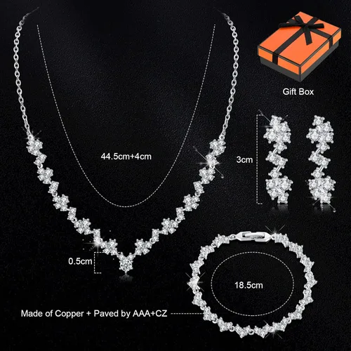 Miniatura 2 de Bridal Jewelry Set for Wedding Jewelry Sets for Women Cubic Zirconia Necklace Dangle Earrings Bracelet Set Hypoallergenic Wedding Jewelry For Bride
