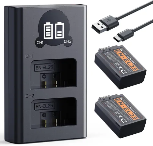Miniatura 8 de K&F CONCEPT Batería EN-EL25 de 1600 mAh 2 unidades EN-EL25A y cargador de batería LCD dual para Nikon Z50II, Z50, Z30, Z FC Camera MH-32 Cargador