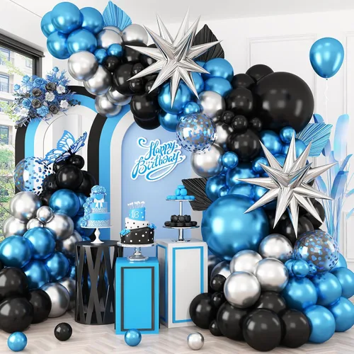 Miniatura 7 de Arco de globos azul, rojo y negro, guirnalda de globos con globos de papel de aluminio, globos metálicos plateados para niños, baby shower, Azul