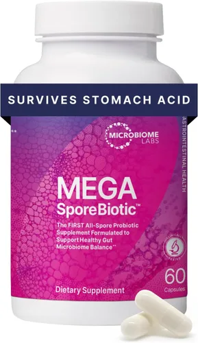 Microbiome Labs MegaSporeBiotic Probióticos para mujeres y hombres, probióticos a base de esporas para la salud intestinal y el apoyo digestivo,