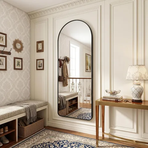 Miniatura 9 de HARRITPURE Espejo Arqueado de Cuerpo Entero - 64"x21" Espejo Grande de Pie, Espejos de Vestir con Marco de Aluminio con Soporte para Dormitorio/Sala