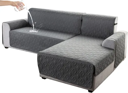 Miniatura 20 de Genina Fundas de Sofá Seccional para Perros Fundas de Sofá en Forma de L Funda de Chaise Lounge Funda de Sofá Reversible Protector de Muebles Beige