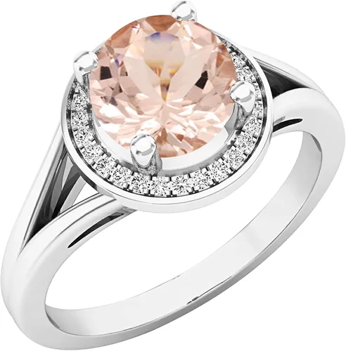 Miniatura 47 de Dazzlingrock Collection Anillo de compromiso redondo de 0.276 in con halo de diamante blanco y vástago dividido para ella en oro macizo de 14