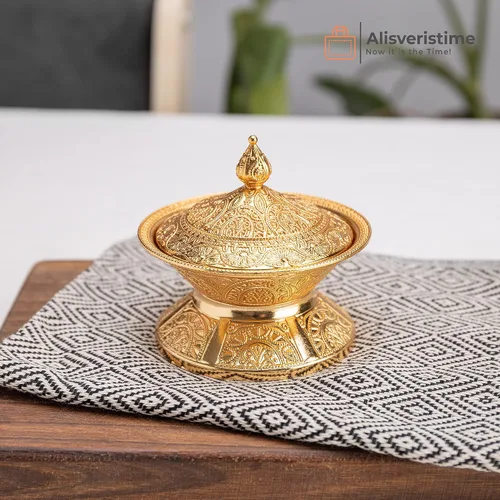 Miniatura 3 de Alisveristime Azucarero tradicional otomano turco hecho a mano con tapa (diámetro 3.34 pulgadas, longitud 3.54 pulgadas), motivos intrincados, ideal