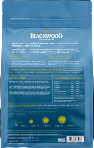 Miniatura 6 de Blackwood Alimento seco para gatos, fórmula magra y para personas mayores, receta de harina de pollo y arroz integral, bolsa de 4 libras, alta