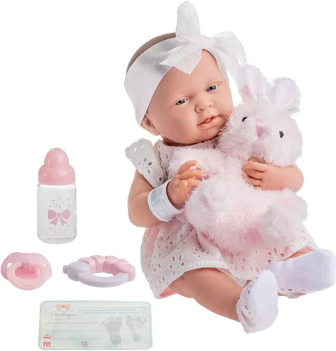 Miniatura 3 de JC Toys La Newborn Muñeca bebé niña de 15 pulgadas de vinilo anatómicamente correcta con traje blanco y rosa y accesorios de lujo Diseñada