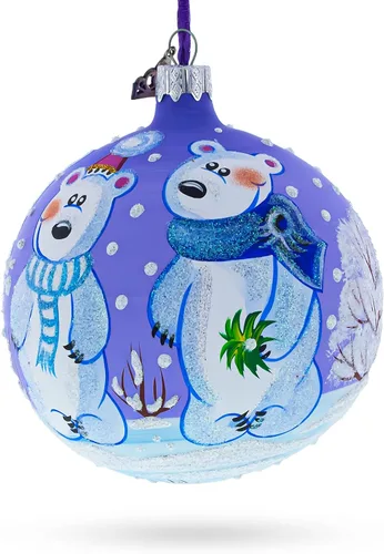 Miniatura 2 de Arctic Wonders: Three Polar Bears - Adorno navideño de bola de vidrio soplado de 4 pulgadas