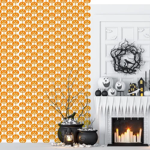 Miniatura 5 de Paquete de 2 cortinas de flecos metálicos de Halloween de 3.2 x 6.6 pies, cortinas de oropel en forma de calabaza naranja, accesorios para fotos