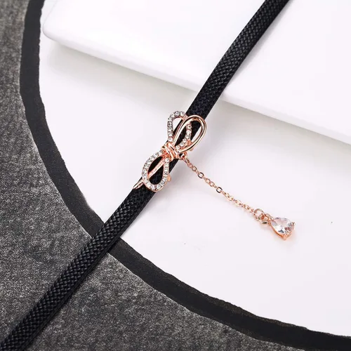 Miniatura 2 de LVEN - Gargantilla negra para mujer, collar de tono doradoplateado con elegante dije