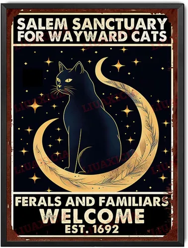 Miniatura 16 de Letrero de metal de hojalata Salem Sanctuary para gatos Wayward Ferals and Familiars, letrero de metal de hojalata para hombre, decoración de pub, 8
