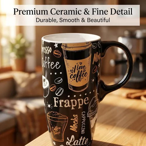 Miniatura 4 de Topadorn Taza de viaje de cerámica con asa, taza de café de cerámica, taza de té latte, caja de colores, 17 onzas, tapa resistente a salpicaduras