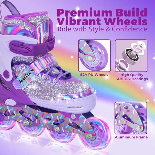 Miniatura 3 de Nattork Patines en línea para niños y niñas, patines ajustables con ruedas iluminadas para edades de 3 a 12 años, el mejor regalo de cumpleaños