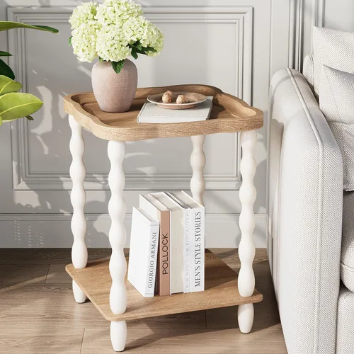 Miniatura 10 de Mesa de centro estilo casa de campo Karlott, mesa de café redonda de estilo campestre francés, mesa de café costera con parte superior desgastada