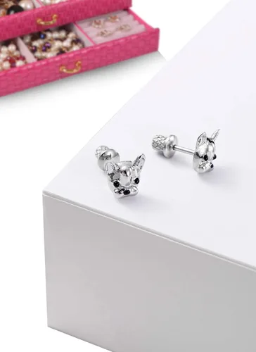 Miniatura 3 de Aretes para niñas, aretes hipoalergénicos de bulldog francés para niñas, tornillos de tuerca en la parte trasera de seguridad, poste de orejas ultra