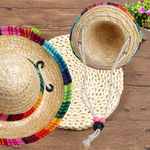 Miniatura 3 de Xplanet Paquete de 6 mini sombreros de fiesta mexicana de paja natural, mini sombrero de fiesta, suministros para fiestas