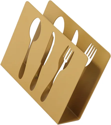 MAGICLULU Square Metal Napkin Holder with Hollow Cutlery Design, Upright Tissue Storage Stand for Restaurant and Household, Modern Style Napkin Rack